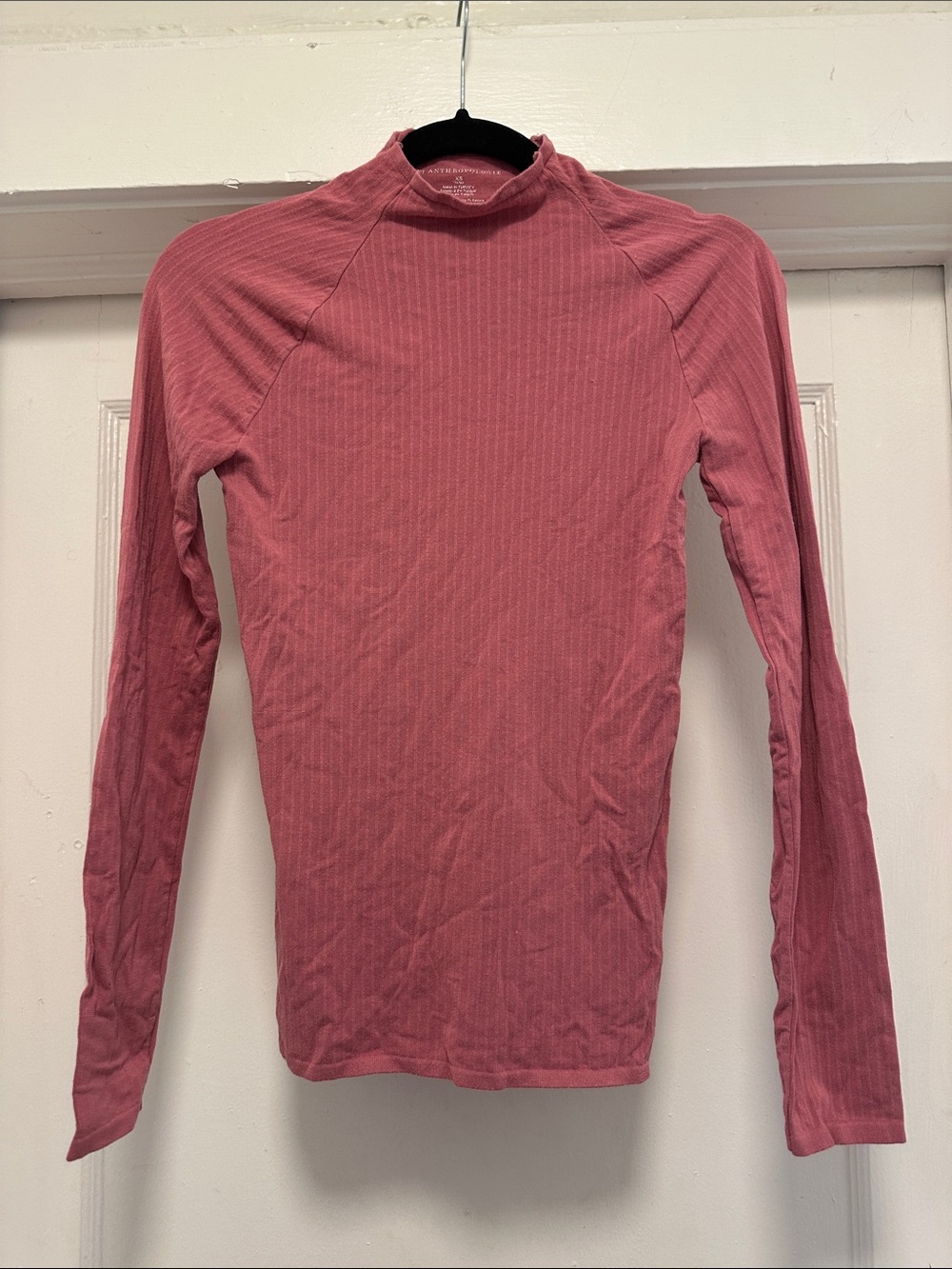 Anthropologie Ribbed Mock Neck Top - Dusty Rose